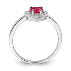 Sterling Silver Rhodium-plated Created Corundum & CZ Heart Ring - 2