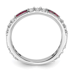 Sterling Silver Rhodium-plated Created Ruby and Round CZ Band - 3