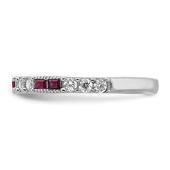 Sterling Silver Rhodium-plated Created Ruby and Round CZ Band - 3
