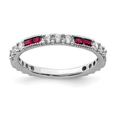 Sterling Silver Rhodium-plated Created Ruby and Round CZ Band - 2
