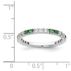 Sterling Silver Rhodium-plated Synthetic Green Spinel & CZ Band - 2