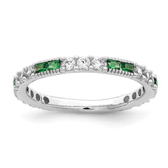 Sterling Silver Rhodium-plated Synthetic Green Spinel & CZ Band - 2