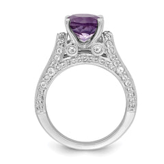 Sterling Silver Rhodium-plated 8mm Amethyst & White Topaz Ring - 2
