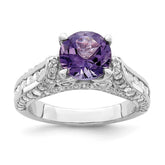 Sterling Silver Rhodium-plated 8mm Amethyst & White Topaz Ring - 2