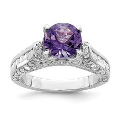 Sterling Silver Rhodium-plated 8mm Amethyst & White Topaz Ring - 2