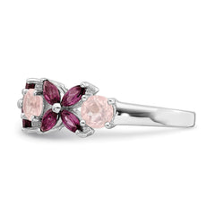 Sterling Silver Rhodium-plated Rose Quartz & Rhodolite Ring - 2