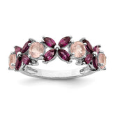 Sterling Silver Rhodium-plated Rose Quartz & Rhodolite Ring - 2