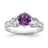 Sterling Silver Rhodium-plated Amethyst Celtic Trinity Ring - 2