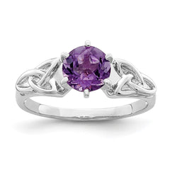 Sterling Silver Rhodium-plated Amethyst Celtic Trinity Ring - 2