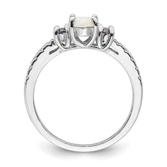 Sterling Silver Rhodium-plated Lab Created Opal/CZ Ring - 3