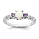 Sterling Silver Rhodium-plated Lab Created Opal/CZ Ring - 3