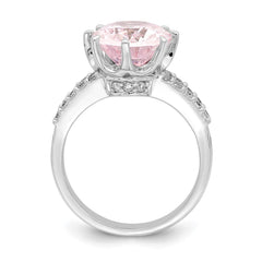 Sterling Silver Rhodium-plated 12x10 Oval Pink & White CZ Ring - 2