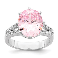 Sterling Silver Rhodium-plated 12x10 Oval Pink & White CZ Ring - 2