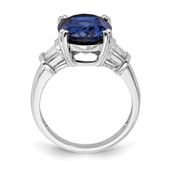 Sterling Silver Rhodium-plated Created Blue Sapphire and CZ Ring - 3