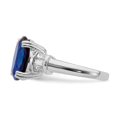 Sterling Silver Rhodium-plated Created Blue Sapphire and CZ Ring - 3