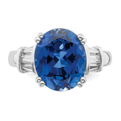 Sterling Silver Rhodium-plated Created Blue Sapphire and CZ Ring - 3