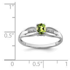 Sterling Silver Rhod-plated Diamond Peridot Ring - 2