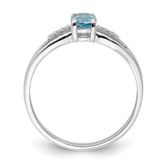 Sterling Silver Rhod-plated Diamond Light Swiss Blue Topaz Ring - 2