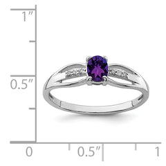 Sterling Silver Rhod-plated Diamond Amethyst Ring - 2