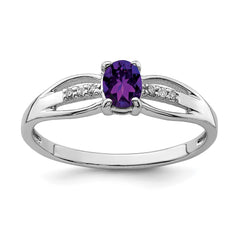 Sterling Silver Rhod-plated Diamond Amethyst Ring - 2