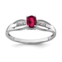 Sterling Silver Rhod-plated Diamond Created Ruby Ring - 2