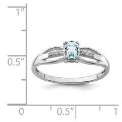 Sterling Silver Rhod-plated Diamond Aquamarine Ring - 2