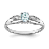 Sterling Silver Rhod-plated Diamond Aquamarine Ring - 3