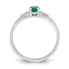 Sterling Silver Rhod-plated Diamond Created Emerald Ring - 2