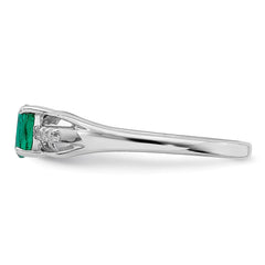 Sterling Silver Rhod-plated Diamond Created Emerald Ring - 2