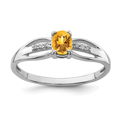 Sterling Silver Rhod-plated Diamond Citrine Ring - 3