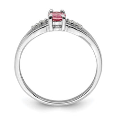 Sterling Silver Rhod-plated Diamond Pink Tourmaline Ring - 2