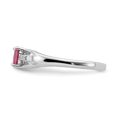 Sterling Silver Rhod-plated Diamond Pink Tourmaline Ring - 2