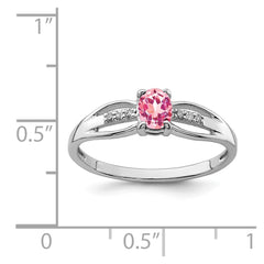 Sterling Silver Rhod-plated Diamond Pink Tourmaline Ring - 2