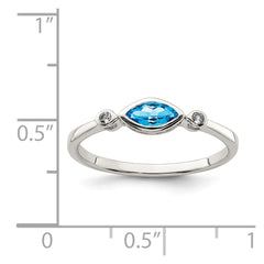 Sterling Silver Rhodium-plated Polished Blue Topaz/White Topaz Ring - 3