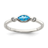 Sterling Silver Rhodium-plated Polished Blue Topaz/White Topaz Ring - 3