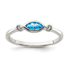 Sterling Silver Rhodium-plated Polished Blue Topaz/White Topaz Ring - 3