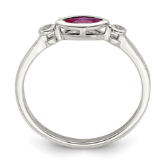Sterling Silver Rhod-pltd Polished Created Ruby and White Topaz Ring