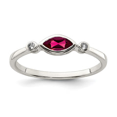 Sterling Silver Rhod-pltd Polished Created Ruby and White Topaz Ring