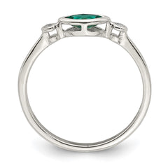 Sterling Silver Rhod-platd Polished Created Emerald/White Topaz Ring - 3