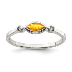 Sterling Silver Rhodium-plated Polished Citrine and White Topaz Ring - 2
