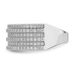 Sterling Silver Rhodium-plated CZ Wide Band Ring - 6