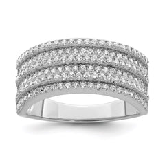 Sterling Silver Rhodium-plated CZ Wide Band Ring - 6