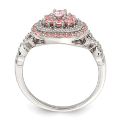 Sterling Silver Rose-plated Pink and White CZ Cushion Ring - 3