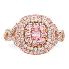 Sterling Silver Rose-plated Pink and White CZ Cushion Ring - 2