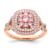 Sterling Silver Rose-plated Pink and White CZ Cushion Ring - 3