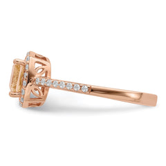 Sterling Silver Rose-tone Square Peach CZ Halo Ring - 3