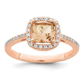 Sterling Silver Rose-tone Square Peach CZ Halo Ring - 3