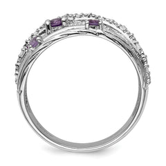 Sterling Silver Rhodium-plated Polished Amethyst and Diamond Ring - 2