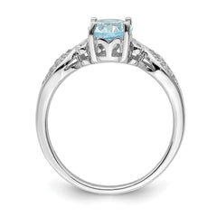 Sterling Silver Rhod-plated Polished Blue Topaz and White CZ Ring - 3