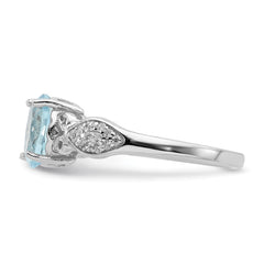 Sterling Silver Rhod-plated Polished Blue Topaz and White CZ Ring - 2